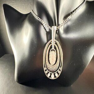 Sterling Silver 925 Mother of Pearl Inlay Statement Pendant 2.5” Drop